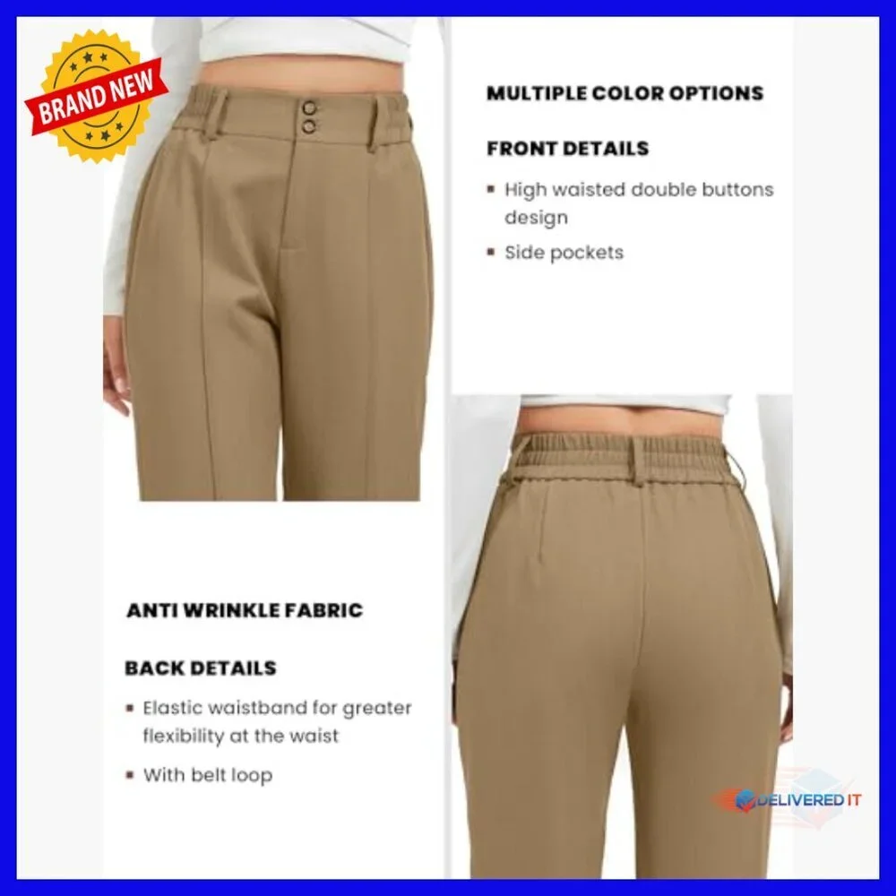 High Waist Wide Leg Straight Pants Elastic Waist Business Casual Trousers